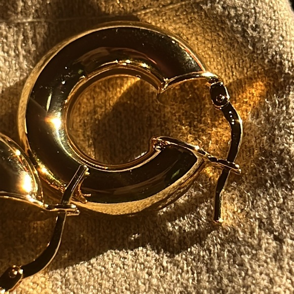 18k Yellow Gold Over Bronze Tube Hoop Earrings - Picture 6 of 7